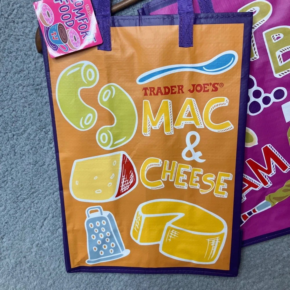 NWT 2 Trader Joes Tote Bags Mac & Cheese PB&J Comfort Food Set USA Tourist Gift - Picture 5 of 5